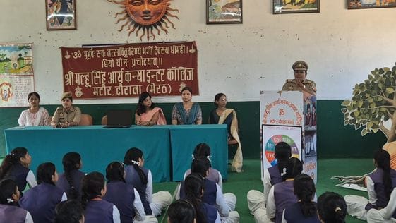 Information about various helpline numbers was given to the girl students.
