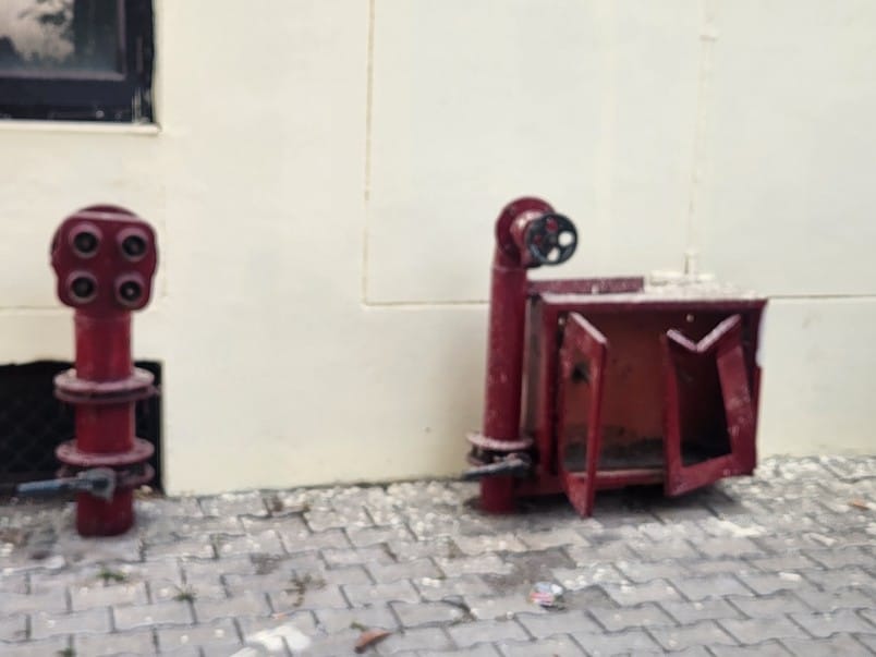 Fire safety equipment lying broken in the district civil hospital