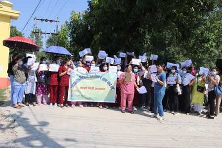 Protests were held for not paying salaries as per norms.