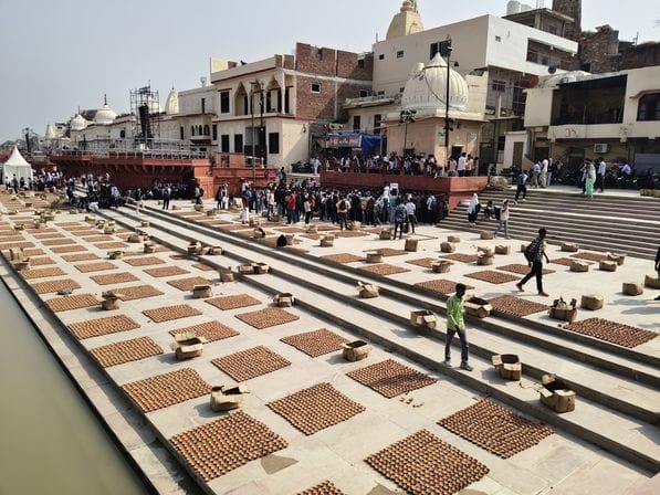 Volunteers have lit 60% of the diyas at 56 ghats so far