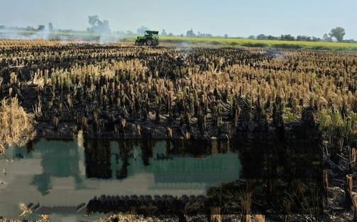 In Kurana village, a farmer burned crop residue on two acres.