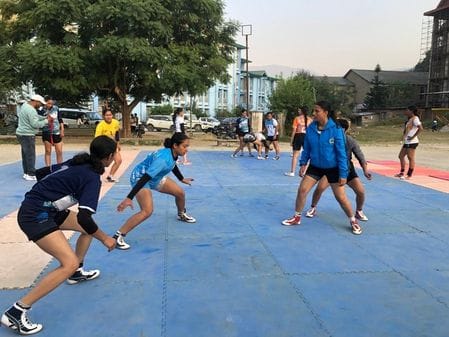 SPU women's kabaddi team taking coaching at Mandi College