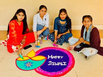 Students celebrated Diwali by decorating the classroom.