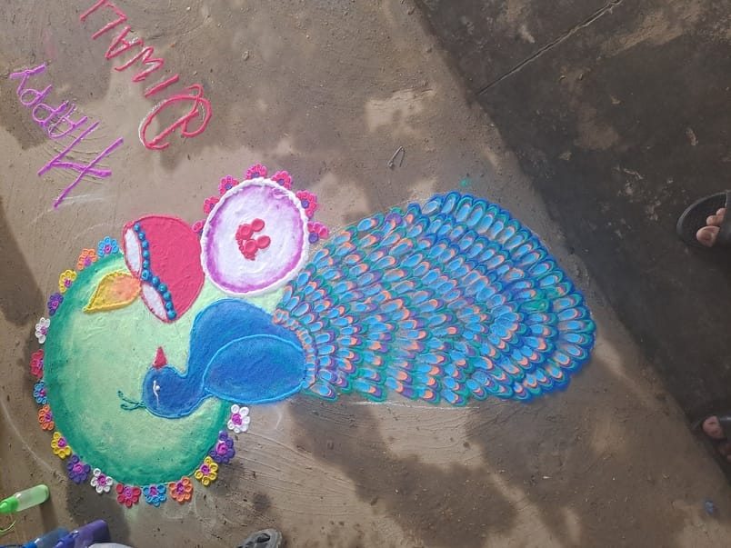 Students decorated their classrooms with rangoli.