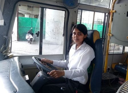 Meena now drives a free bus for the same institution where she studied.