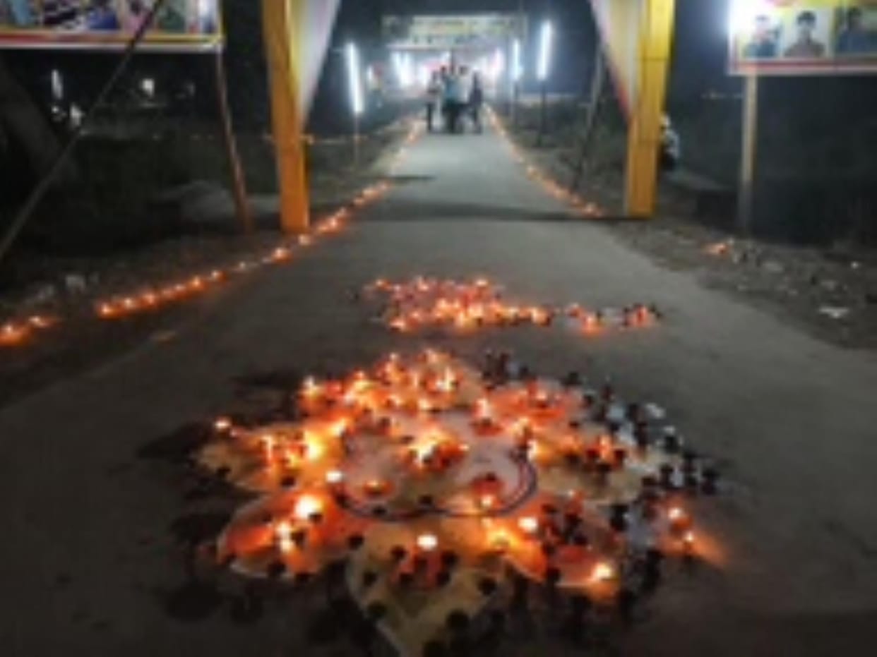 Sisai Ghat of Rapti River lit up with lamps
