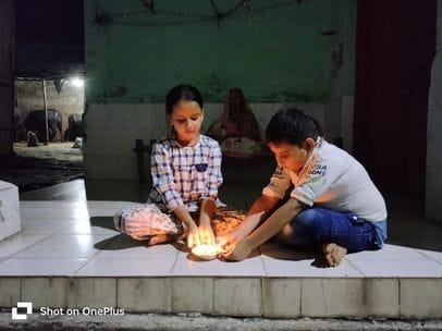 Choti Diwali celebrated by lighting lamps made of cow dung