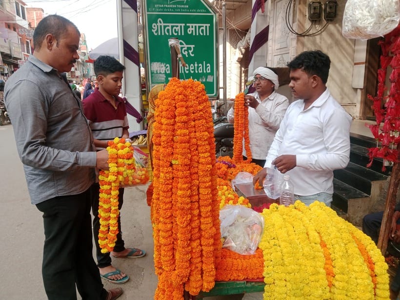 Marigold garlands sold for Rs 60, roses and lotus flowers were in demand.