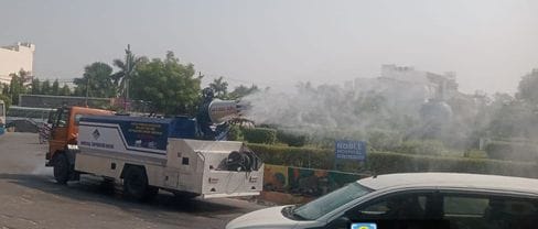 The Municipal Corporation has begun spraying the streets with anti-smog guns.