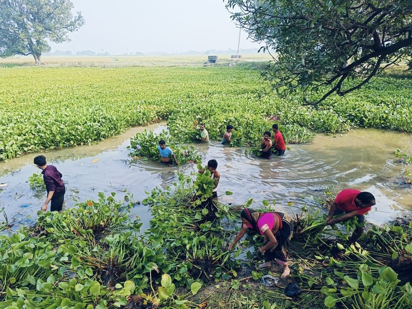 The villagers themselves took up the task of cleaning the pond.