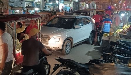 Diwali lights illuminate the city, causing traffic jams