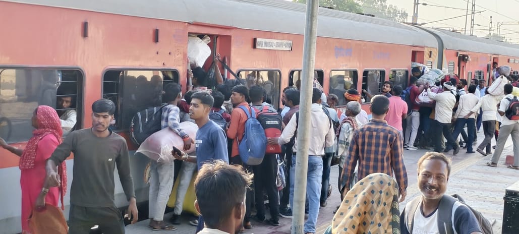 Passengers are rushing to get home for the festival, with trains packed to the very doors