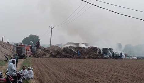 Two and a half acres of bitter land in Shahpur village burnt to ashes.