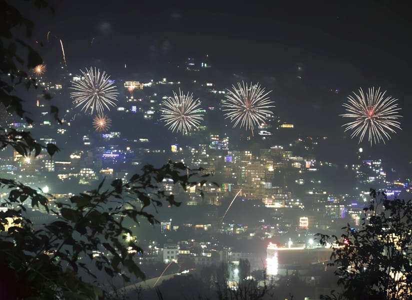 On the night of Diwali, bombs exploded on the ground and airplanes flew in the sky.