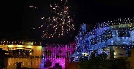 The city was lit up, fireworks filled the sky.