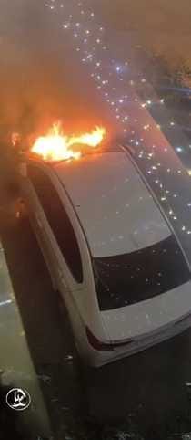 A spark caused a fire in the car