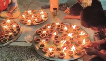 Jwalamukhi temple complex illuminated with the light of 1100 lamps