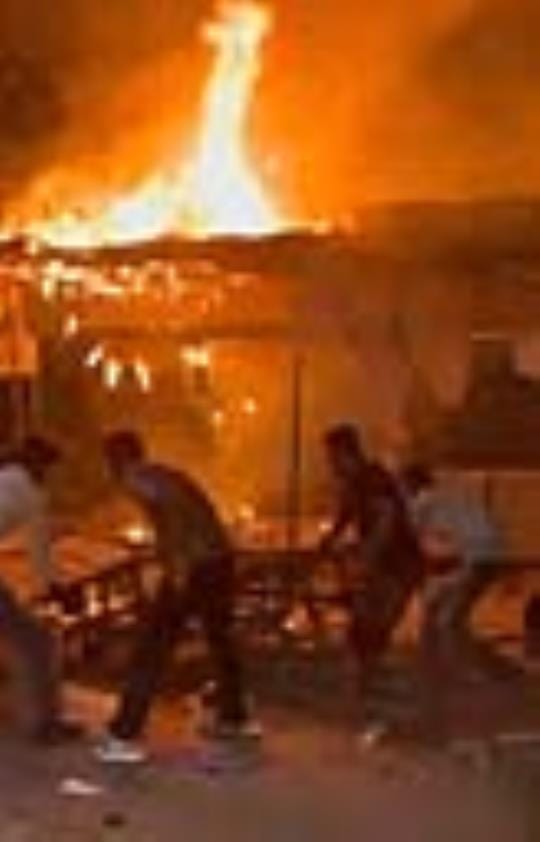 Two roofs burnt to ashes due to sparks from firecrackers near Sahara Club