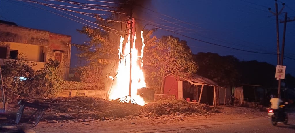 Transformer bursts into flames, leaving 150 homes without power.