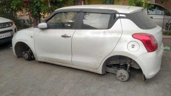 All four tyres of Swift car parked in the market were stolen