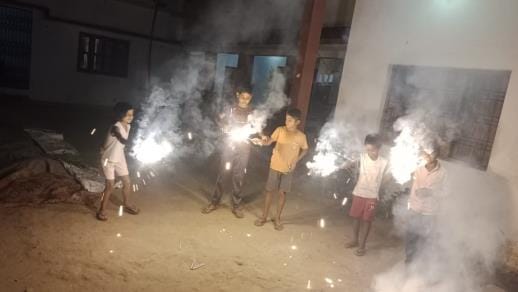 Diwali was celebrated with great pomp and show, fireworks were burst in abundance.
