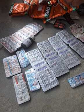 Government medicines were found buried in three sacks in the village of Dabhera.