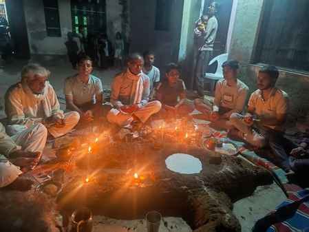 After worshipping Govardhan, Churma Prasad was distributed.