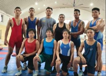 Myanmar wrestlers learning wrestling tricks in Nandininagar
