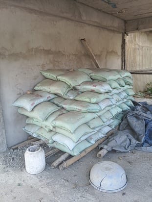 Cement kept for the construction of water treatment plant turned into stone