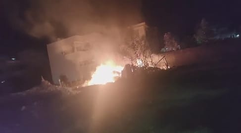 Rocket burns hut, cylinder explodes