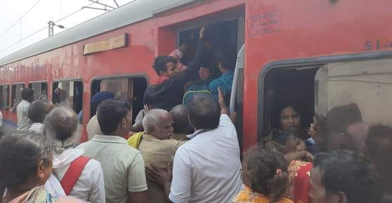 Passengers are travelling standing in special trains