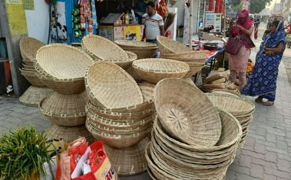 The market is bustling with activity due to the Chhath festival.