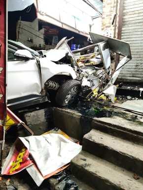 Uncontrolled car hits shop counter, four youths injured