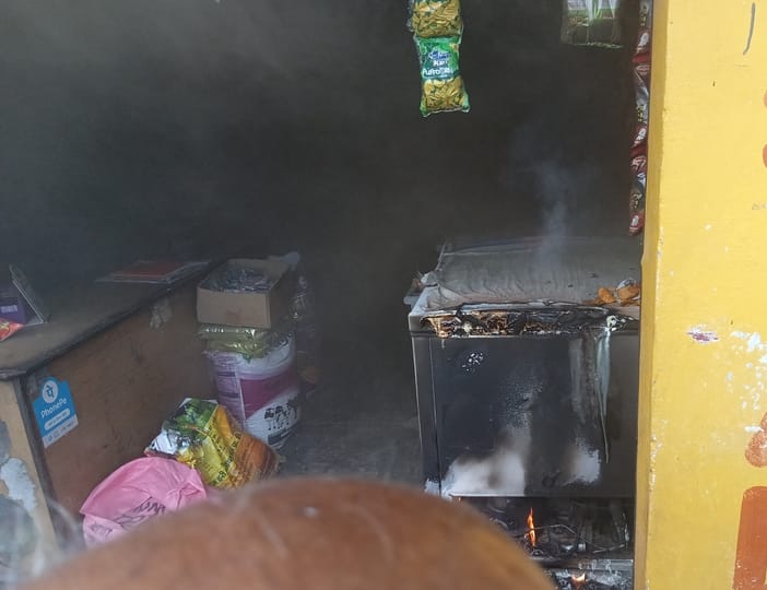 Fire breaks out in a deep freezer at a grocery store