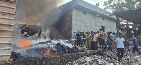 A spark from a machine caused a fire in a cotton warehouse, burning goods worth lakhs.