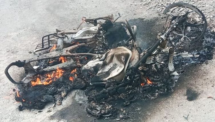 Bike catches fire after being hit by JCB, nephew gets scorched and uncle injured
