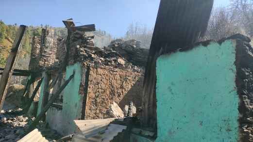 A six-room house was gutted in a fire in Himrol village.