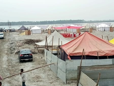 A city of tents started settling in the Ganga bathing fair.