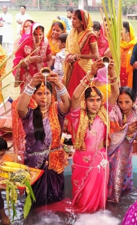 Chhath Puja festival concludes with offerings to the rising sun.
