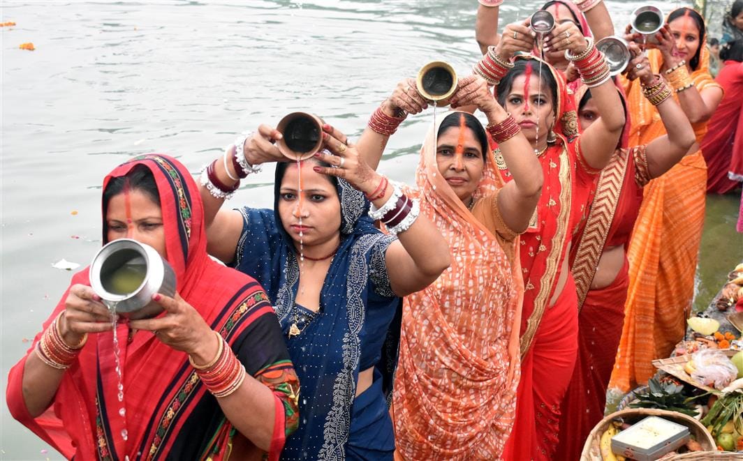 Chhath Puja concludes with offerings to the rising sun.