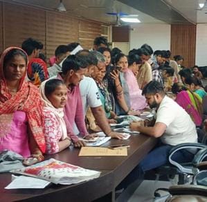 Women gathered at the camp to avail the benefits of Lado Laxmi Yojana.