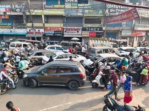 The intersections were jammed since morning, causing inconvenience to pedestrians.