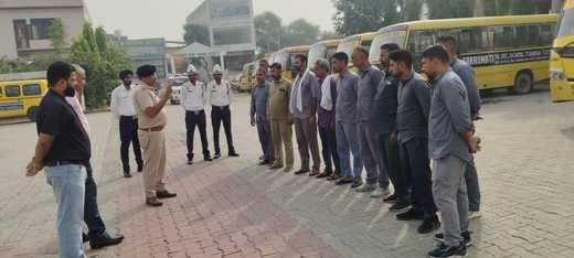 Traffic police check school buses