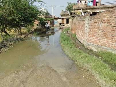 Dirty drain filled with filth, people suffering from the smell