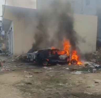 Two cars parked in the plot were gutted in a fire.