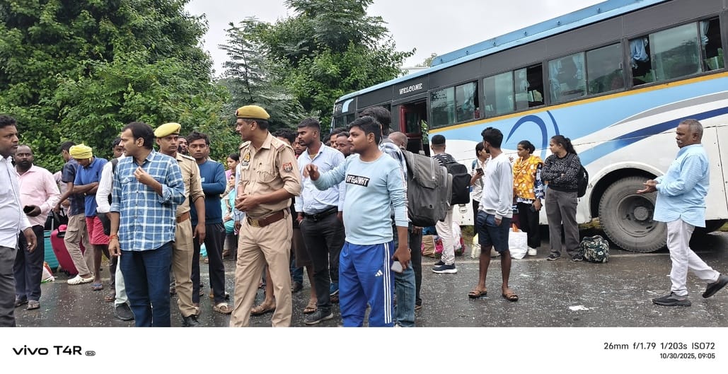A private bus hit a school bus from behind, injuring eight people, including seven girl students.