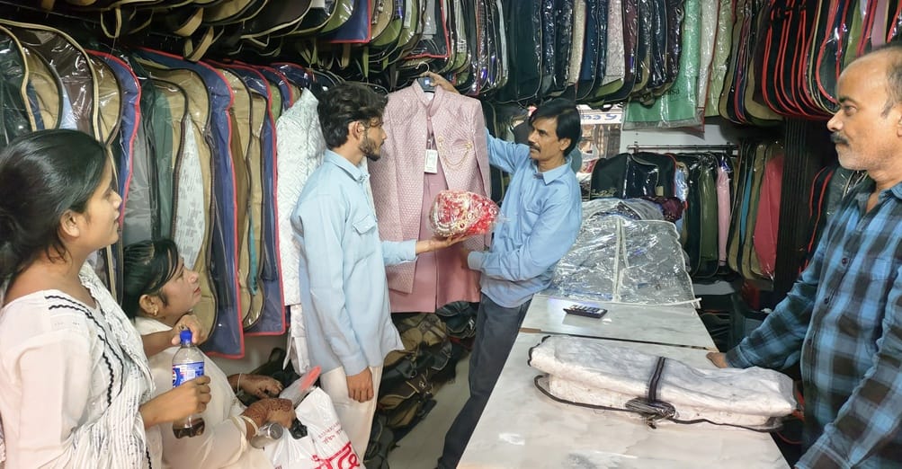 The groom is liking the royal looking sherwani