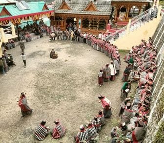 People danced to the beats of drums throughout the day in the temple complex in Panvi.