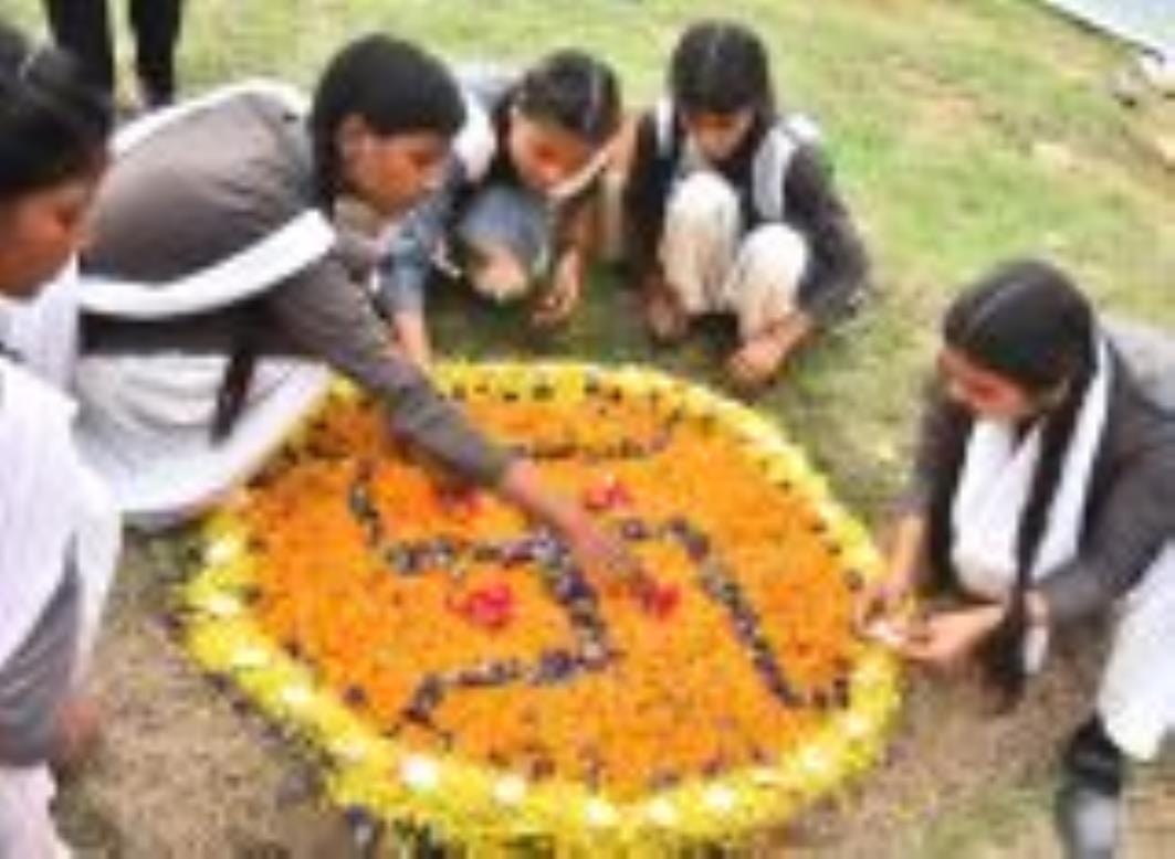 Students displayed their skills in Rangoli competition.