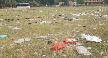 Players are upset by the filth on the field after the mass wedding.